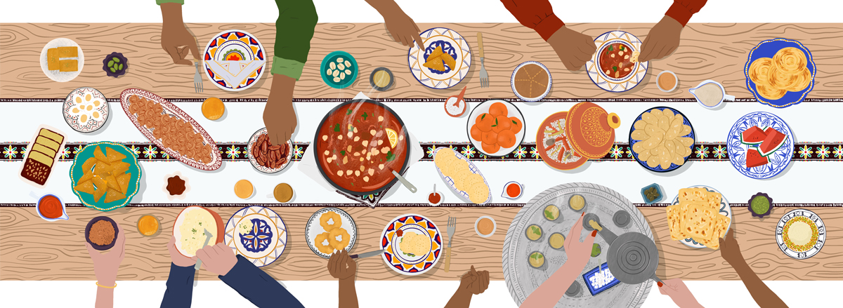 ramadan, morocco food, illustration