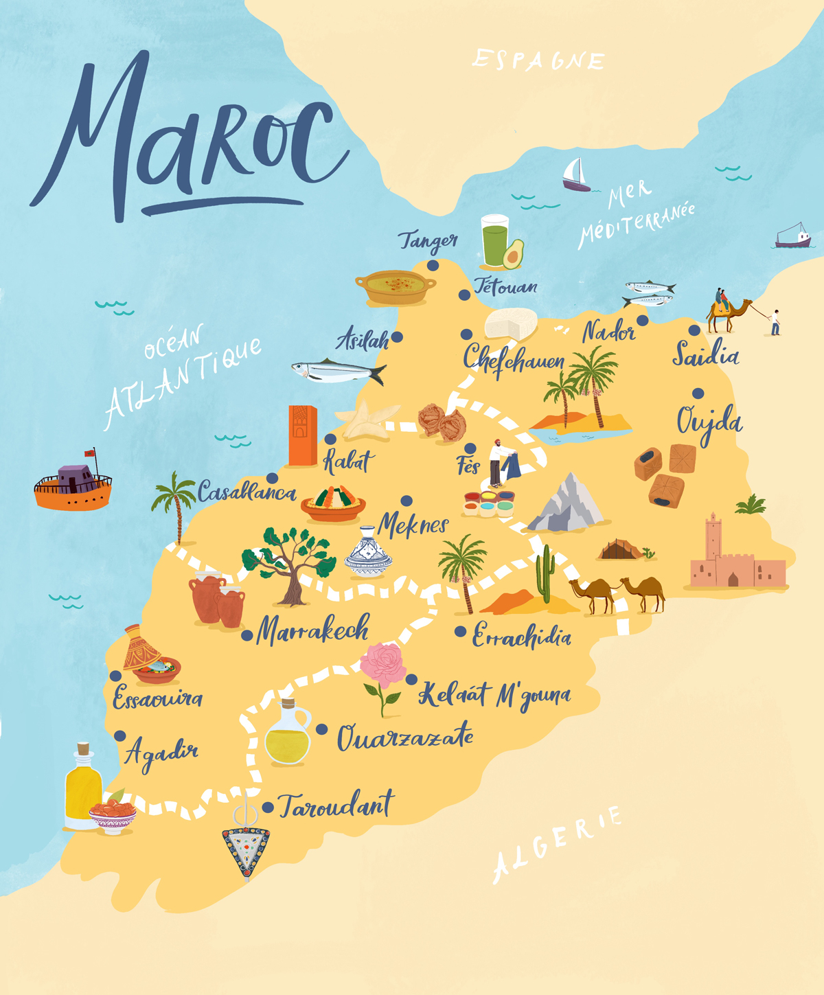 morocco maps, illustrated maps,